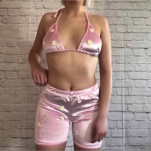 Pink velvet matching set
